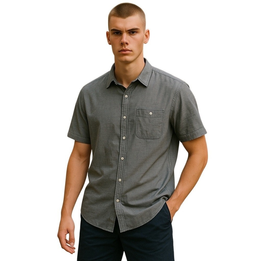 The North Face Charcoal Grey Mini Striped‎ Short Sleeve Button Down-XXL